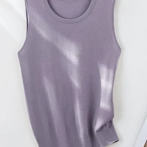 Lightweight Silk Blend Knitted Vest round Ne Svel Casual Versatile Base Layer irt for Women Purple Spring Summer - AliExpress Sweaters&Jumpers