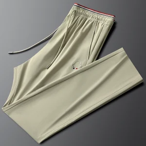 High-End Khaki Men's Casual Pants Slim Straight Elastic Waist Sports Long Trousers Faionable Urban Sle Breathable Summer - AliExpress Pants