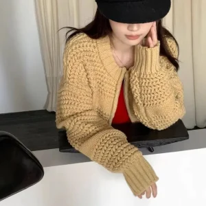 Retro Heavy Industry Coarse Knitted Sweater Jacket for Women in Autumn and Winter Loose and Thick Warm Zipper Knitted Cardigan - AliExpress Sweaters&Jumpers