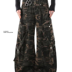 BLANKIN American Retro Camouflage Decorative Belted Loose Casual Pants Wide Leg Work Trousers Big ket Comfortable Fit - AliExpress Pants