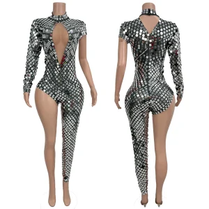 Sequins Asymmetrical Skinny Jumpsuit Nightclub Costume Party Stage Outfit Sexy Performance Costume Women Sparkly Bodysuit Zishu - AliExpress Jumpsuits&Rompers