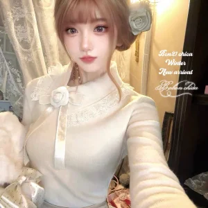 Princess sweet lolita shirt bobon21 Lace bow half collar knitted base shirt T2439 - AliExpress Sweaters&Jumpers