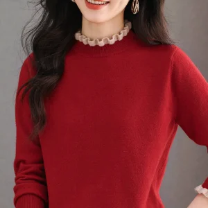 Slimming Effect Woolen Knitted Sweater with Lace Collar for Women Loose Fit Autumn Winter Faionable Base irt ly Wome... - AliExpress Sweaters&Jumpers