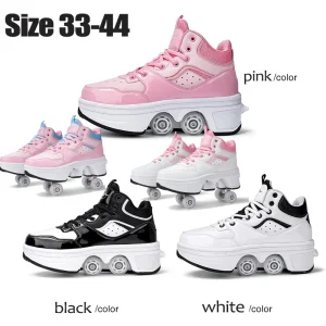 Size 33 34 35 - 44 Deformation Roller Skates Shoes Double Row 4-Wheel Skates Roller Shoes Dual-Purpose Roller Sneakers Shoes - AliExpress Sneakers