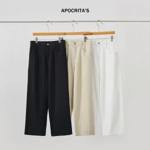 Men's Casual Loose Fit Straight Leg Pants Autumn High Waist Elastic Waisand Versatile White Long Trousers Comfortable Cotto... - AliExpress Pants