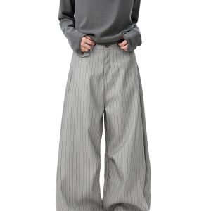 American Style Loose Men's And Women's High Waist Casual Pants Stripe Wide Leg Knife  West Pants Drapey Comfortable - AliExpress Pants