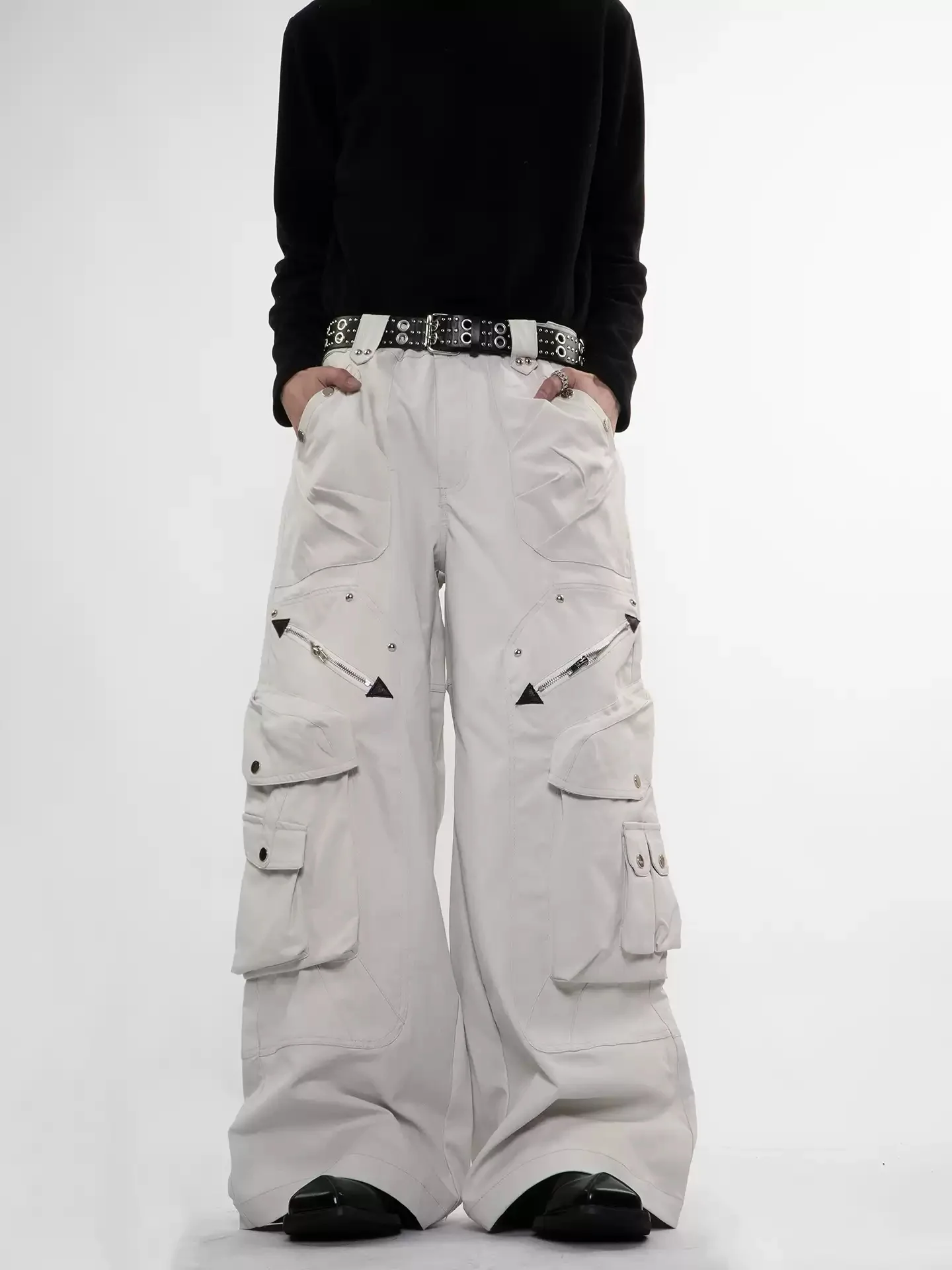 American Style High Street Pockets Zipper Shirring Design Straight Casual Unisex All-Match Fashion Full Length Cargo Pants - AliExpress Pants