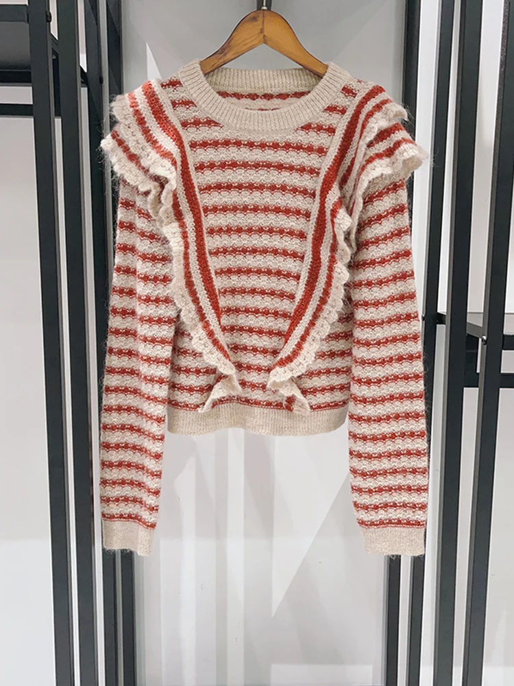 Autumn Winter New Sle Women's round Ne Sweater Striped Tkae off Coat Warmth Flared Decoration Camere Blend Knitwear - AliExpress Sweaters&Jumpers