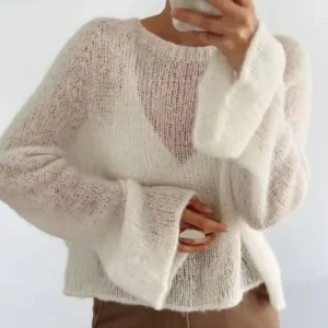 Women's pullover hollow solid color long sleeved hand woven comfortable loose mohair thin style Spring and Autumn new style - AliExpress Sweaters&Jumpers