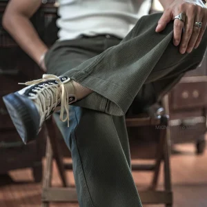 Bronson American Vintage Pique Casual Pants Men's High Waist Loose Feet Wide Leg Pants Long Trousers - AliExpress Pants