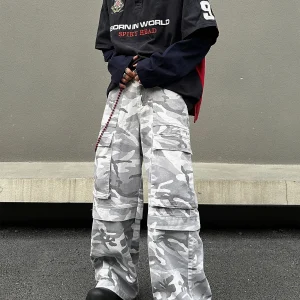 American High Street Camouflage Multi-ket Straight Leg Workwear Pants Men's Retro Functional Loose Wide Leg Casual Long Tr... - AliExpress Pants