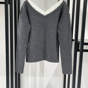 Chic Color Blo Lace Trim oulder Bared V-Ne Knitted Hoodie Women's Long Sve Nylon Wool Blend Regular Length Overhead Top - AliExpress Sweaters&Jumpers