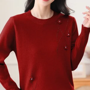 Spring Faion round Ne Loose Knitted Sweater Women's Base Layer Top Middle-Aged And ly Warmth Comfortable Breathable - AliExpress Sweaters&Jumpers