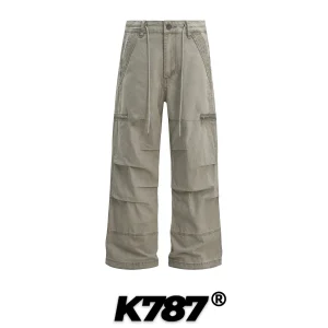 K787 American Retro Vintage Folded Paratrooper Work Pants Loose Casual Wide Leg Pants for Men And Women High Waist Trousers - AliExpress Pants