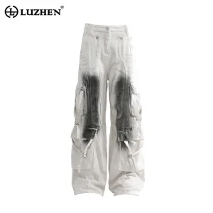 LUZHEN Contrast Tie-dyed Loose Straight Casual Cargo Pants Men Color 2025 Spring Original Many Pockets Wide Leg Trousers JY1827 - AliExpress Pants
