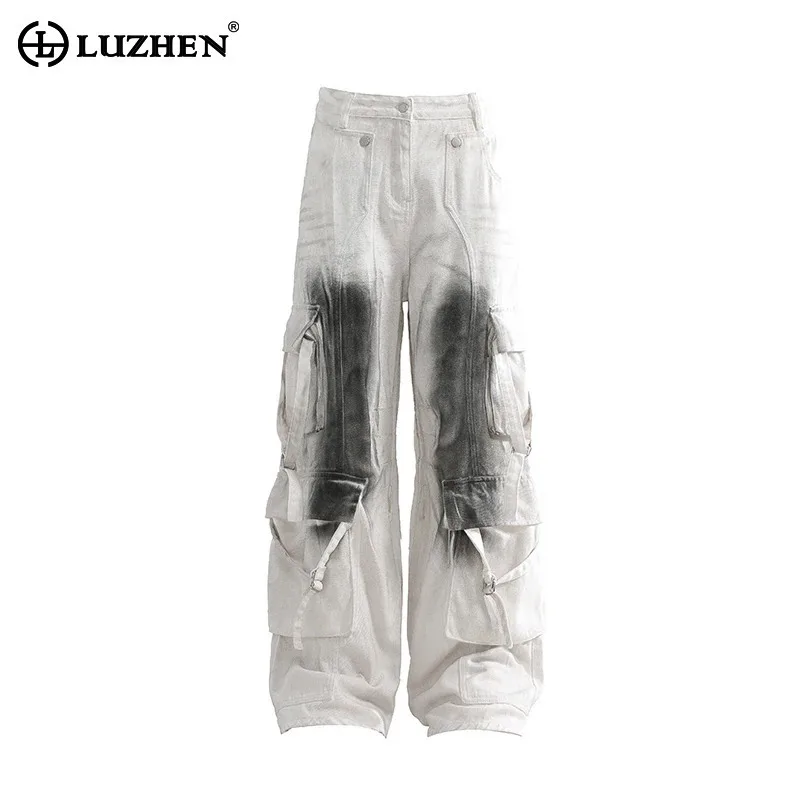 LUZHEN Contrast Tie-dyed Loose Straight Casual Cargo Pants Men Color 2025 Spring Original Many Pockets Wide Leg Trousers JY1827 - AliExpress Pants