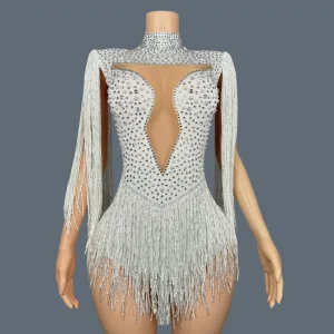 High-end White Pearls Sequins Long Tassels Bodysuit Women Sexy Performance Costume Dancer Show Stage Bodysuit Club Outfit Baiyun - AliExpress Jumpsuits&Rompers