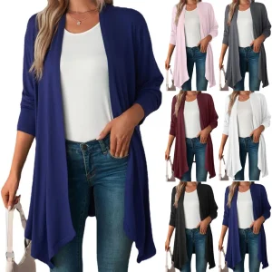 European and American Women's Clothing 2025 Autumn New Solid Color Long-sleeved Cardigan Jacket Casual Long Top Women - AliExpress Sweaters&Jumpers
