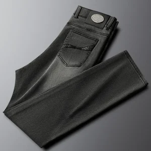 Grey wool cotton jeans men autumn and winter slim feet men washed wear-resistant casual men's pants trend - AliExpress Pants