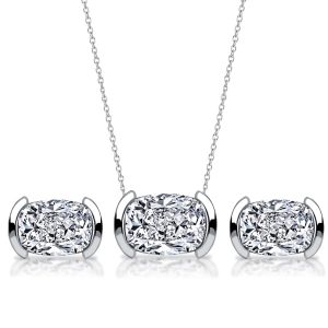 jewelry sets - Italo Half Bezel White Sapphire Necklace & Earrings Jewelry Set, Italo jewelry - Online Catalog