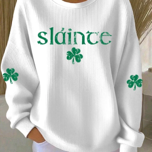 Women Shamrock Crew Neck Printing Casual Spring/Fall Long Sleeve Sweatshirt, JustFashionNow Sweatshirts & Hoodies, color:White|size:5XL