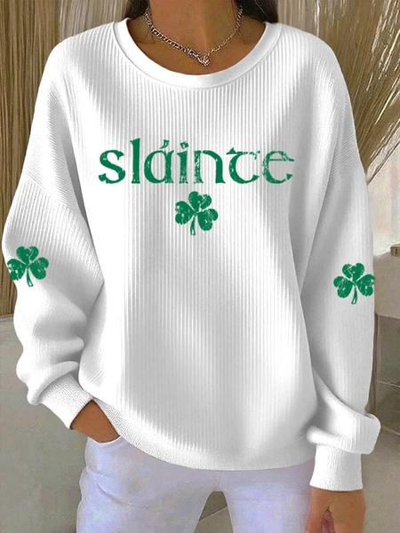 Women Shamrock Crew Neck Printing Casual Spring/Fall Long Sleeve Sweatshirt, JustFashionNow Sweatshirts & Hoodies, color:White|size:5XL