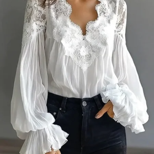 Elegant Plain V Neck Shirt, Blouses and Shirts, color:White|size:XXL, Stylewe