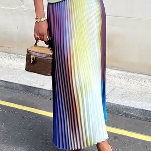 Urban Printing Ombre Pleated Maxi Skirt, Skirts, color:As Picture|size:XXL, Stylewe