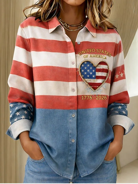 Women Floral Shawl Collar Long Sleeve Shirt Casual Holiday Spring/Fall Top, JustFashionNow Blouses, color:Blue|size:4XL