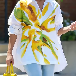 Casual Floral Printing Shirt Collar Shirt, Blouses and Shirts, color:Yellow|size:XXL, Stylewe