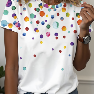 Women Abstract Short Sleeve Tee T-shirt Crew Neck Printing Casual Graphic Tee Summer Top, JustFashionNow T-Shirts, color:White|size:XXL