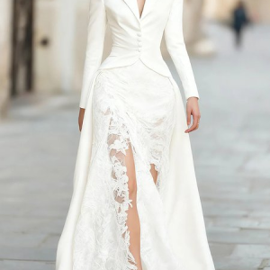 Elegant Plain Split Joint Lapel Collar Maxi Dress, Maxi Dresses, color:White|size:XXL, Stylewe