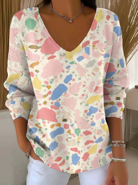 Women Abstract Long Sleeve Tee T-shirt V Neck Printing Casual Spring/Fall Top, JustFashionNow T-Shirts, color:As Picture|size:4XL - Image 8
