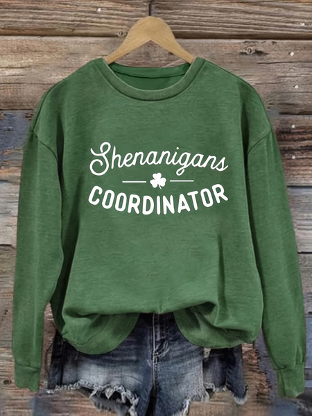 Women Text Letters Crew Neck Printing Casual Spring/Fall Long Sleeve Sweatshirt, JustFashionNow Sweatshirts & Hoodies, color:Green|size:XXL