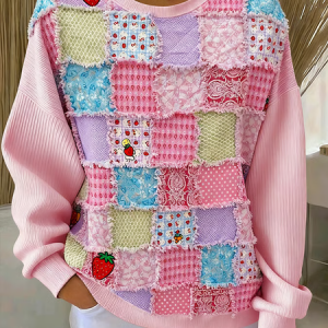 Women Abstract Crew Neck Printing Casual Spring/Fall Long Sleeve Sweatshirt, JustFashionNow Sweatshirts & Hoodies, color:Pink|size:5XL