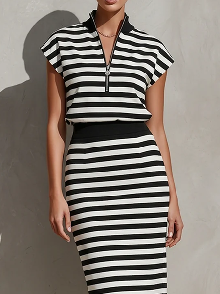Casual Striped Stand Collar Blouse, Blouses and Shirts, color:Stripe|size:XXL, Stylewe