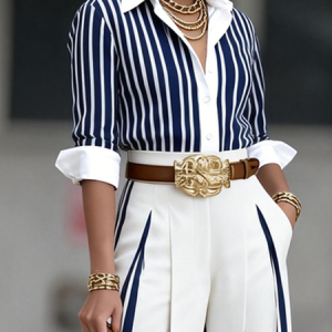 Plus Size Casual Shirt Collar Shirt, Plus Tops, color:Stripe|size:4X, Stylewe