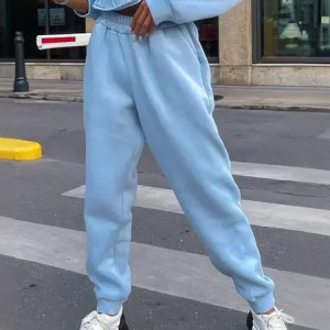 Casual Plain Ankle Banded Sweatpants, Pants, color:Blue|size:XXL, Stylewe
