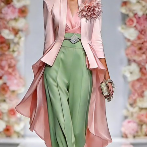Elegant Irregular Craftsmanship Plain Crew Neck Jacket With 3D Floral, Jackets, color:Pink|size:XXL, Stylewe