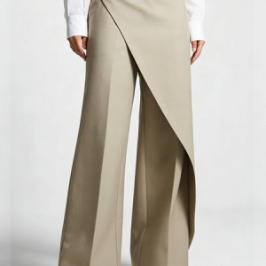 Urban Plain Irregular Craftsmanship Straight Pants, Pants, color:Light Khaki|size:XXL, Stylewe