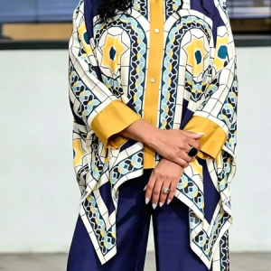 Urban Random Print Stand Collar Shirt, Blouses and Shirts, color:As Picture|size:XXL, Stylewe
