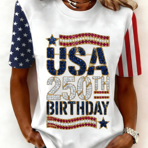 Women USA/US/American Short Sleeve Tee T-shirt Crew Neck Casual Summer Top, JustFashionNow T-Shirts, color:White|size:5XL