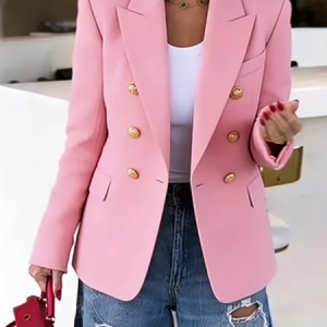 Plus Size Urban Buttoned Plain Lapel Collar Blazer, Plus Tops, color:Pink|size:4X, Stylewe