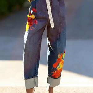 Denim Casual Printing Jeans With No Belt, Jeans, color:As Picture|size:XXL, Stylewe