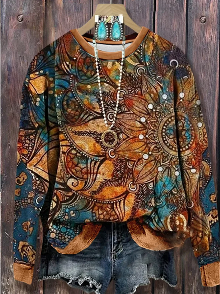 Women Abstract Crew Neck Printing Casual Spring/Fall Long Sleeve Sweatshirt, JustFashionNow Sweatshirts & Hoodies, color:As Picture|size:XXL - Image 2