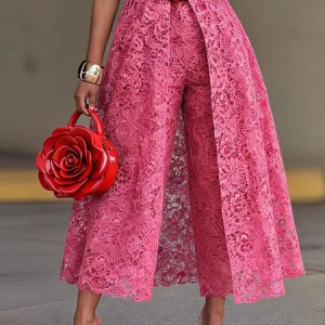 Elegant Plain Straight Pants, Pants, color:Rose Red|size:XXL, Stylewe
