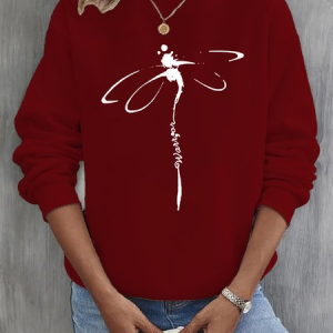 Dragonfly Casual Sweatshirt, JustFashionNow Sweatshirts & Hoodies, color:Wine Red|size:4XL