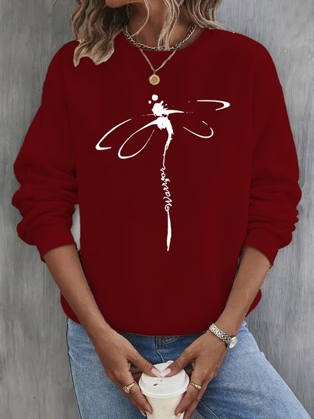Dragonfly Casual Sweatshirt, JustFashionNow Sweatshirts & Hoodies, color:Wine Red|size:4XL
