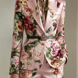 Urban Shoulder Pad Floral Lapel Collar Blazer, Blazers, color:Pink|size:XXL, Stylewe