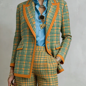 Casual Printing Plaid Lapel Collar Blazer, Blazers, color:As Picture|size:XXL, Stylewe